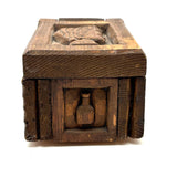 Ultra Folky Old Hand-carved Wooden Sweetheart Box with Portrait, Nude, Houses, Bottle, and Butterfly!