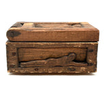 Ultra Folky Old Hand-carved Wooden Sweetheart Box with Portrait, Nude, Houses, Bottle, and Butterfly!