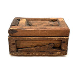 Ultra Folky Old Hand-carved Wooden Sweetheart Box with Portrait, Nude, Houses, Bottle, and Butterfly!