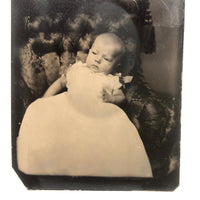 Curious c. 1870s Baby Portrait with (Hidden Mother’s?) Hand, T.S. Estabrook, Brooklyn Ferrotype 