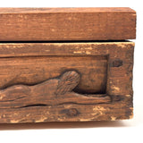 Ultra Folky Old Hand-carved Wooden Sweetheart Box with Portrait, Nude, Houses, Bottle, and Butterfly!