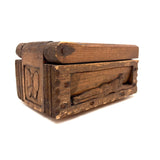 Ultra Folky Old Hand-carved Wooden Sweetheart Box with Portrait, Nude, Houses, Bottle, and Butterfly!