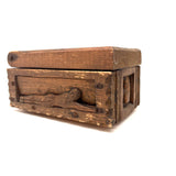 Ultra Folky Old Hand-carved Wooden Sweetheart Box with Portrait, Nude, Houses, Bottle, and Butterfly!