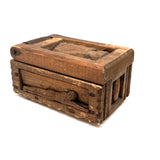 Ultra Folky Old Hand-carved Wooden Sweetheart Box with Portrait, Nude, Houses, Bottle, and Butterfly!