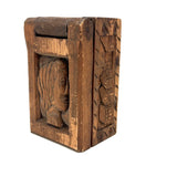Ultra Folky Old Hand-carved Wooden Sweetheart Box with Portrait, Nude, Houses, Bottle, and Butterfly!
