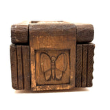 Ultra Folky Old Hand-carved Wooden Sweetheart Box with Portrait, Nude, Houses, Bottle, and Butterfly!
