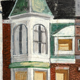 Row Houses, Three Styles, c. 1940s Acrylic on Board Painting, Presumed Allentown PA