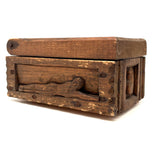 Ultra Folky Old Hand-carved Wooden Sweetheart Box with Portrait, Nude, Houses, Bottle, and Butterfly!
