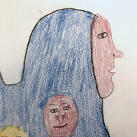 Cloaked Figures and Faces and Animal: Mary Ayaq Anowtalik Colored Pencil Drawing