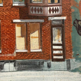 Row Houses, Three Styles, c. 1940s Acrylic on Board Painting, Presumed Allentown PA