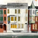 Row Houses, Three Styles, c. 1940s Acrylic on Board Painting, Presumed Allentown PA