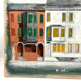 Row Houses, Three Styles, c. 1940s Acrylic on Board Painting, Presumed Allentown PA