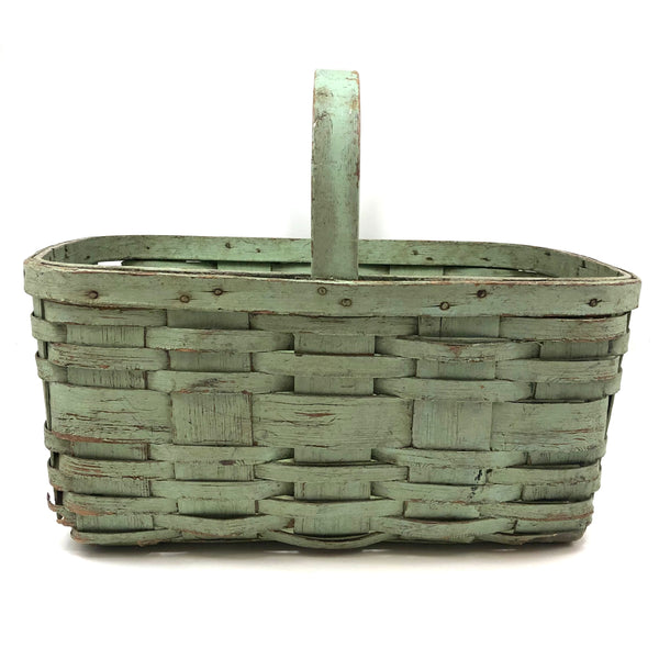 Splint Gathering Basket in Wonderful Old Seafoam Green Paint