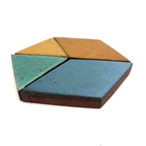 Four Gorgeous Thick, Matte Glazed Geometric Tiles. c. 1920s-40s