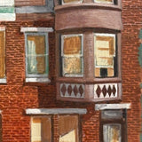 Row Houses, Three Styles, c. 1940s Acrylic on Board Painting, Presumed Allentown PA