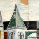 Row Houses, Three Styles, c. 1940s Acrylic on Board Painting, Presumed Allentown PA