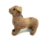 Sweet, Much Loved Old Straw Stuffed Hand-sewn Linen Dog with Button Eyes