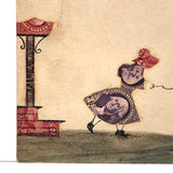 Girl and Her Chicks, Sweet Old Postage Stamp Collage Postcard