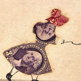 Girl and Her Chicks, Sweet Old Postage Stamp Collage Postcard