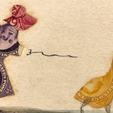 Girl and Her Chicks, Sweet Old Postage Stamp Collage Postcard