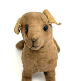 Sweet, Much Loved Old Straw Stuffed Hand-sewn Linen Dog with Button Eyes