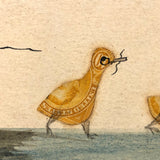 Girl and Her Chicks, Sweet Old Postage Stamp Collage Postcard