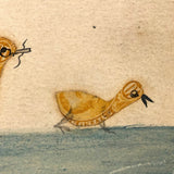 Girl and Her Chicks, Sweet Old Postage Stamp Collage Postcard