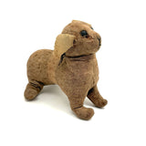 Sweet, Much Loved Old Straw Stuffed Hand-sewn Linen Dog with Button Eyes
