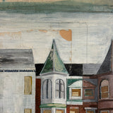 Row Houses, Three Styles, c. 1940s Acrylic on Board Painting, Presumed Allentown PA