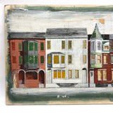 Row Houses, Three Styles, c. 1940s Acrylic on Board Painting, Presumed Allentown PA