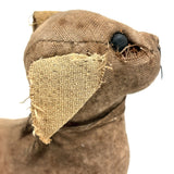 Sweet, Much Loved Old Straw Stuffed Hand-sewn Linen Dog with Button Eyes