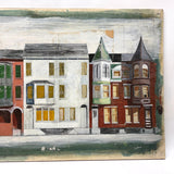 Row Houses, Three Styles, c. 1940s Acrylic on Board Painting, Presumed Allentown PA
