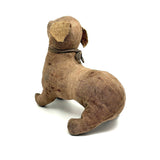 Sweet, Much Loved Old Straw Stuffed Hand-sewn Linen Dog with Button Eyes