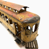 C. 1910s Schieble (Dayton, Ohio) Large Tin Litho Trolley in Yellow and Red