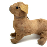 Sweet, Much Loved Old Straw Stuffed Hand-sewn Linen Dog with Button Eyes