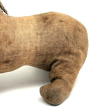 Sweet, Much Loved Old Straw Stuffed Hand-sewn Linen Dog with Button Eyes