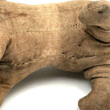 Sweet, Much Loved Old Straw Stuffed Hand-sewn Linen Dog with Button Eyes