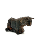 Forlorn Feeling Old Tin Toy Bull on Wheels (with Moving Ears)