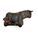 Forlorn Feeling Old Tin Toy Bull on Wheels (with Moving Ears)