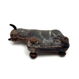 Forlorn Feeling Old Tin Toy Bull on Wheels (with Moving Ears)