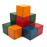 Red, Blue, Green, Orange: Excellent Set of Twelve Old Wooden Rattle Blocks