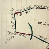 Lovely Hand-drawn Surveyor's Map #2: 100 Acres for Leven Waller, 1875