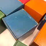 Red, Blue, Green, Orange: Excellent Set of Twelve Old Wooden Rattle Blocks