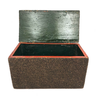 Antique Gravel Covered, Wire Hinged Folk Art Box with Original Green and Red Painted Interior