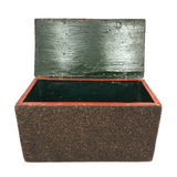 Antique Gravel Covered, Wire Hinged Folk Art Box with Original Green and Red Painted Interior