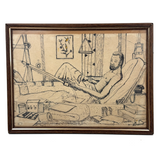Lying in Traction (with Very Large Foot!), 1980 Ink Drawing from Allen Scoggins to His Doctor