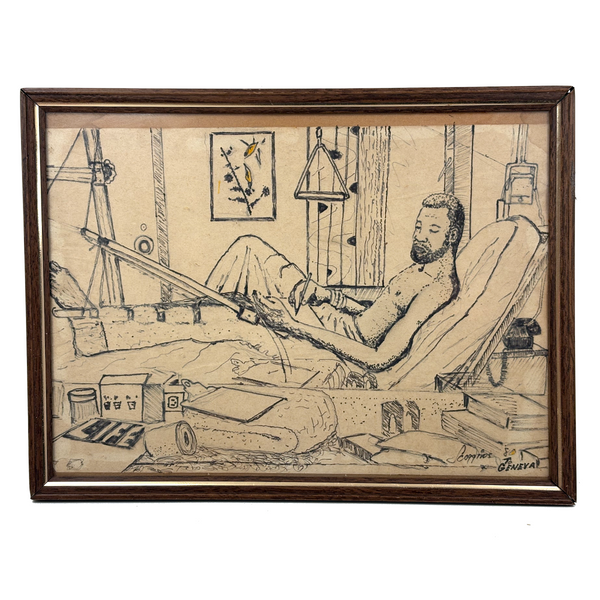 Lying in Traction (with Very Large Foot!), 1980 Ink Drawing from Allen Scoggins to His Doctor