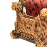 Very Tender Antique Woven Straw Wall Pocket with God's Eyes and Early Calicos