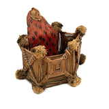 Very Tender Antique Woven Straw Wall Pocket with God's Eyes and Early Calicos