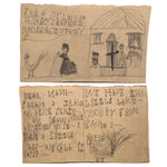Emma Dilmore's Late 19th C. Double Sided Card with Excellent Figures, House, Writing